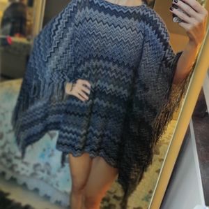 MISSONI Iconic ZigZag Gray & Black Poncho w Fringe